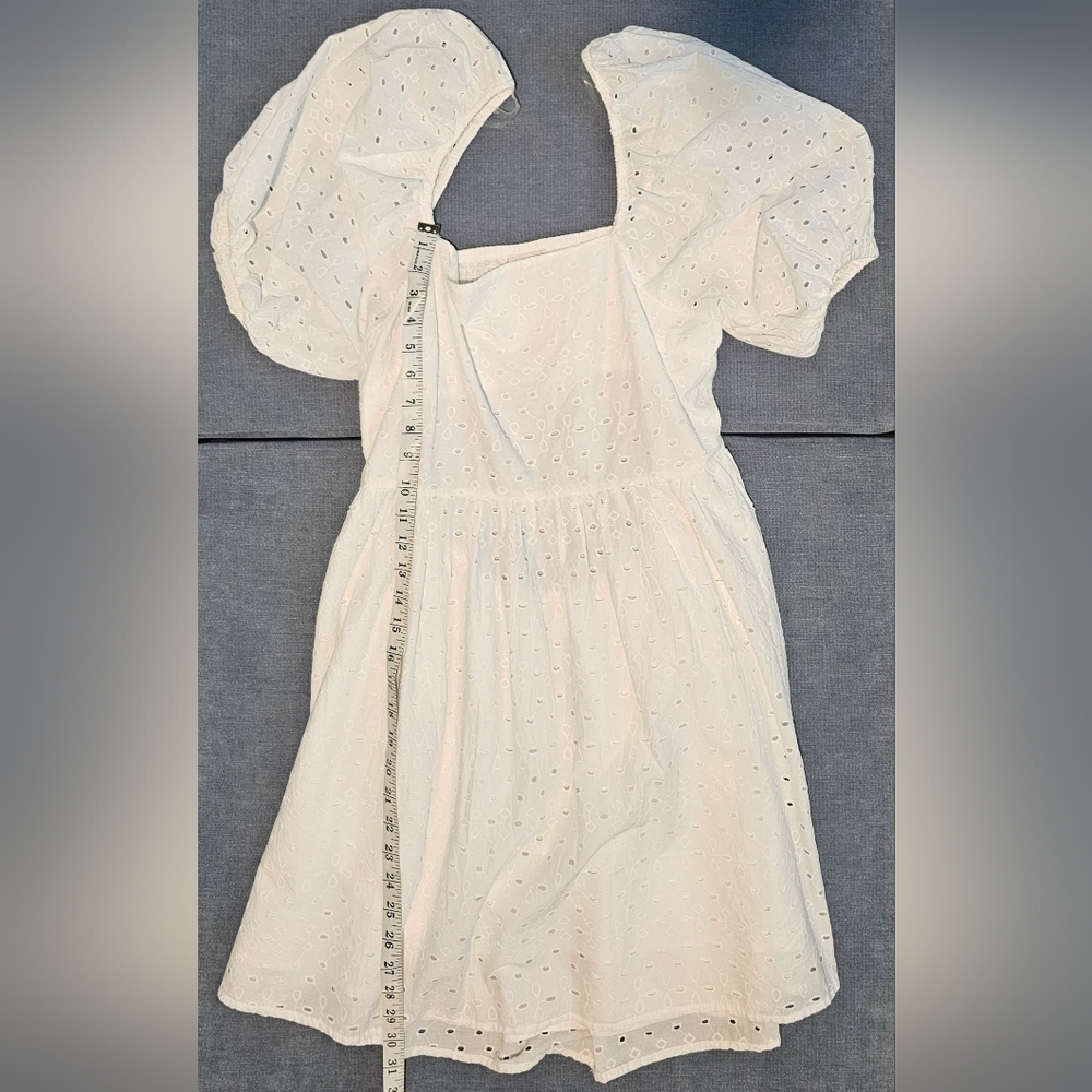 A New Day White Eyelet mini dress smocked back detailing puffed sleeves. Size:L - Picture 3 of 6